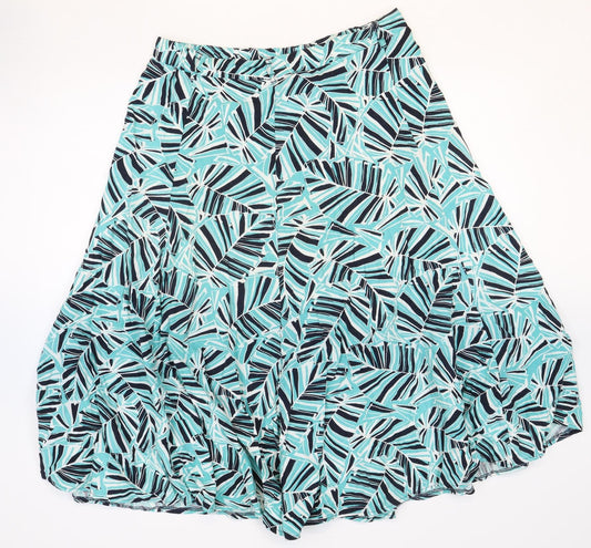 BHS Womens Blue Geometric Linen Swing Skirt Size 16