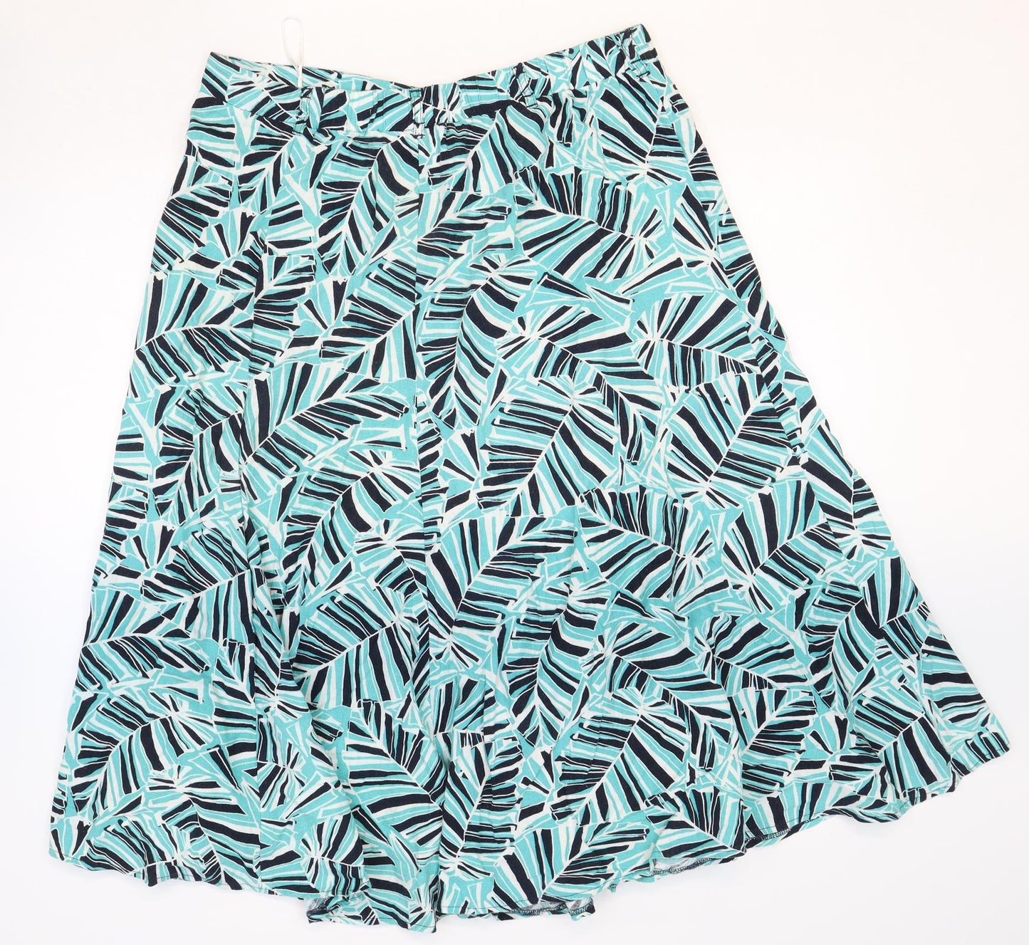 BHS Womens Blue Geometric Linen Swing Skirt Size 16