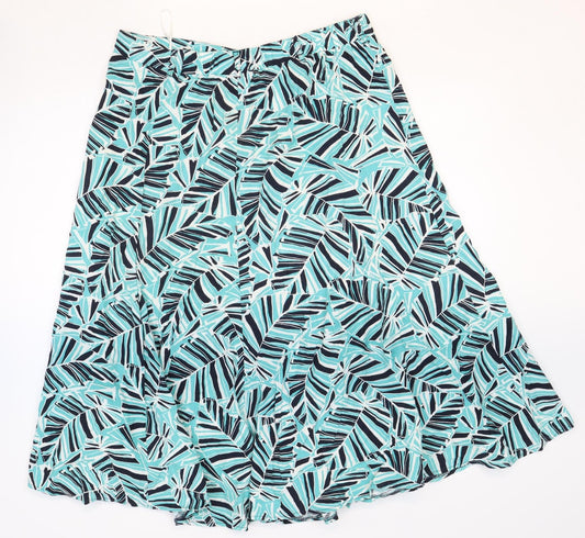 BHS Womens Blue Geometric Linen Swing Skirt Size 16