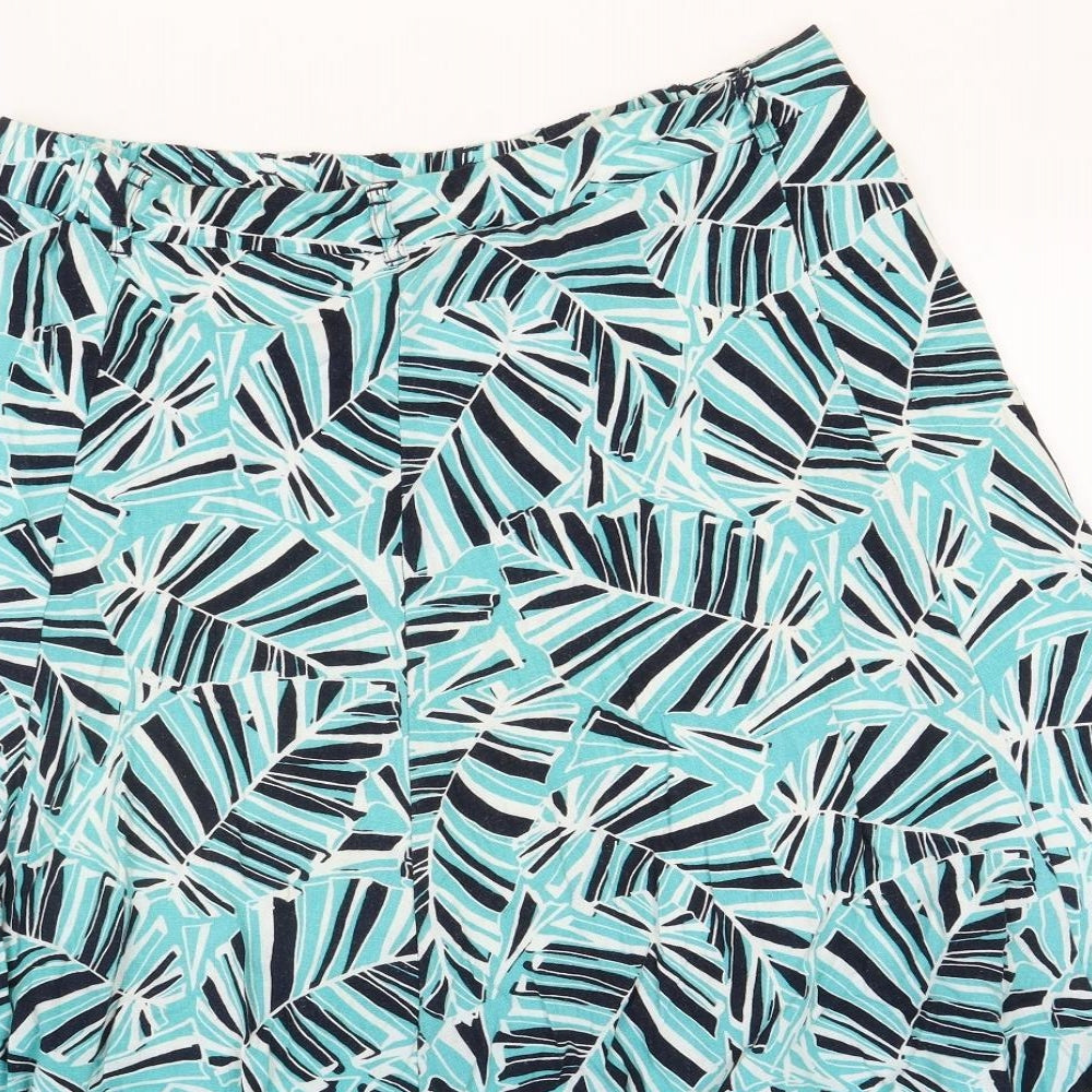 BHS Womens Blue Geometric Linen Swing Skirt Size 16