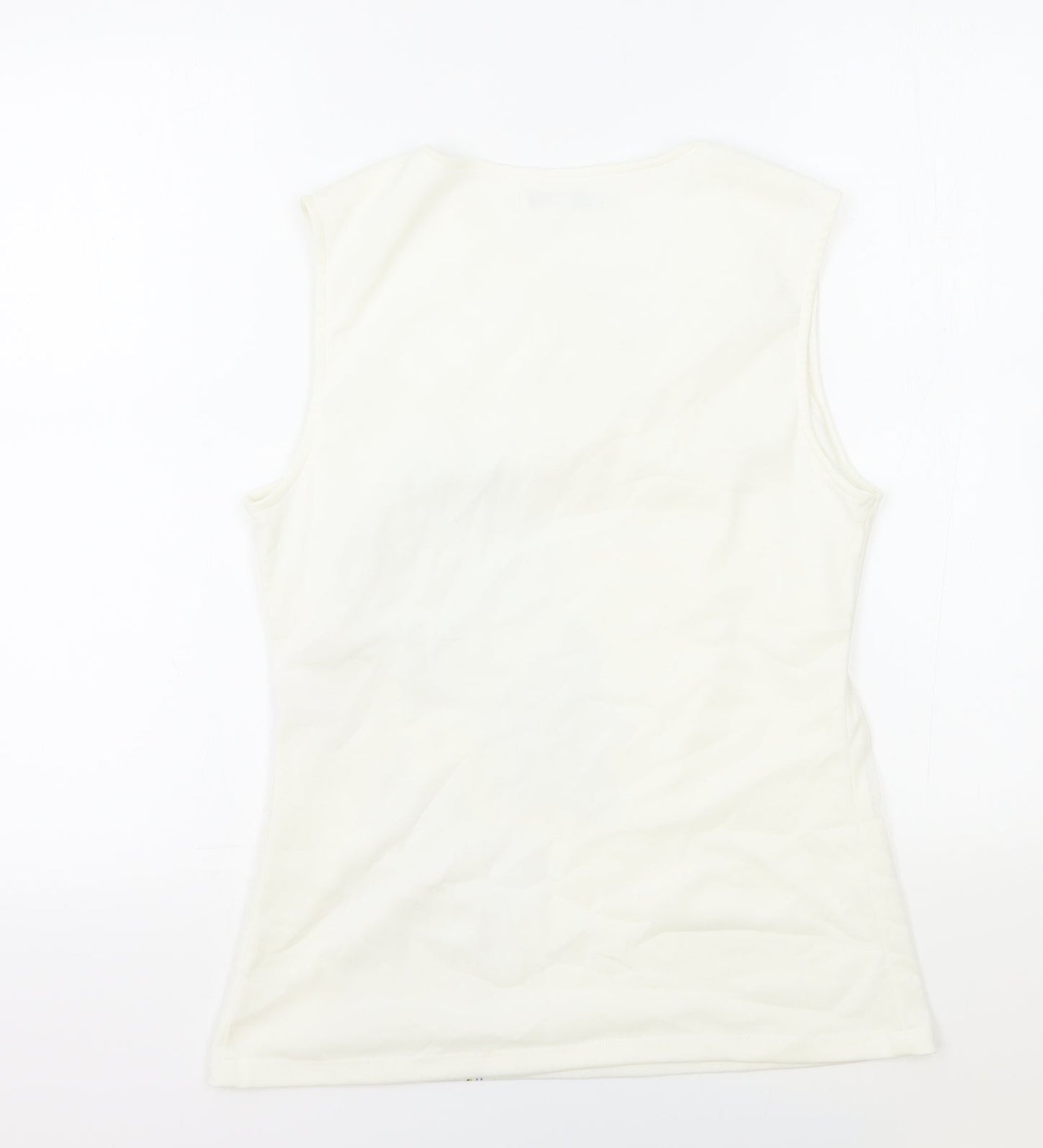 Sung Womens White Polyester Basic Tank Size M V-Neck - Flower Detail