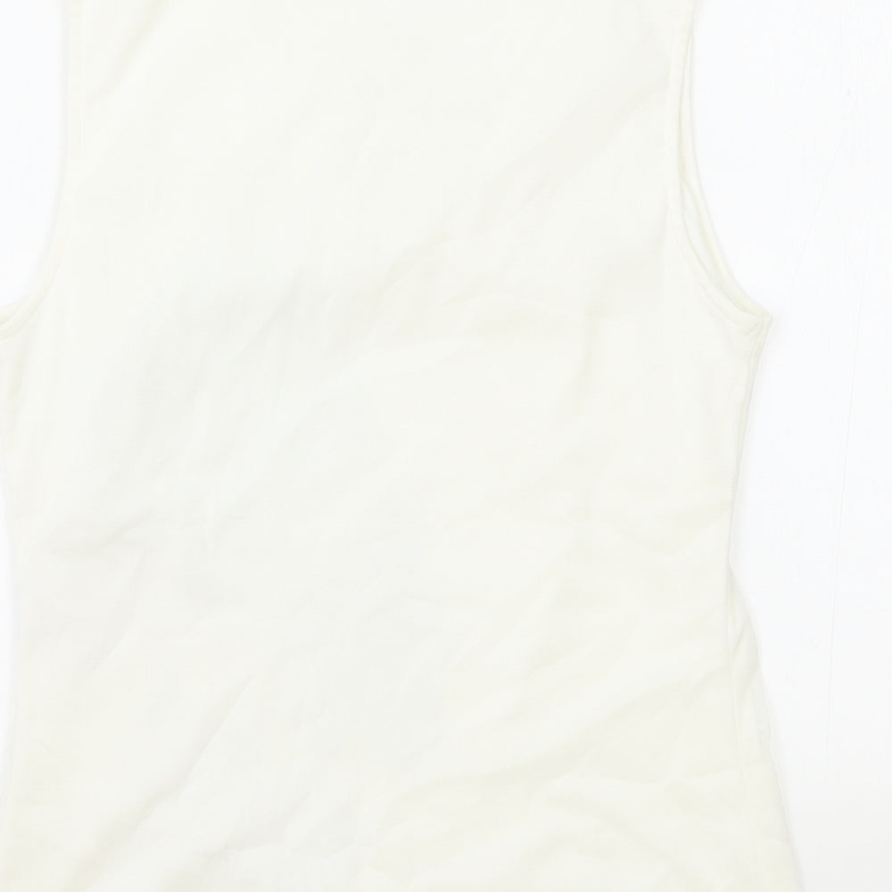 Sung Womens White Polyester Basic Tank Size M V-Neck - Flower Detail