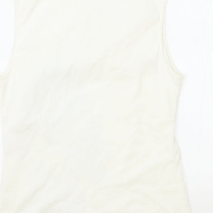 Sung Womens White Polyester Basic Tank Size M V-Neck - Flower Detail
