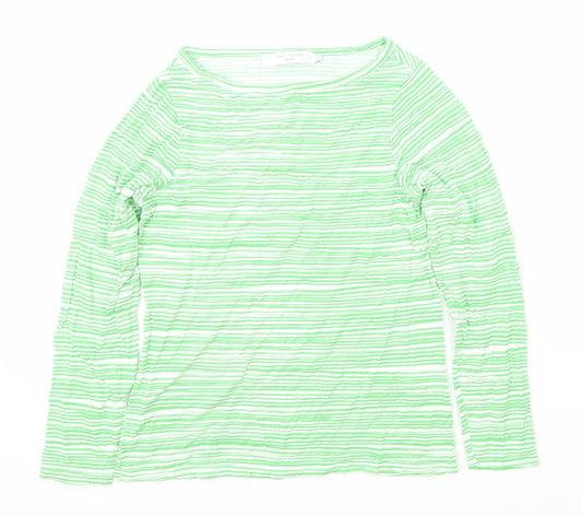 John Lewis Womens Green Striped Viscose Basic T-Shirt Size 10 Round Neck