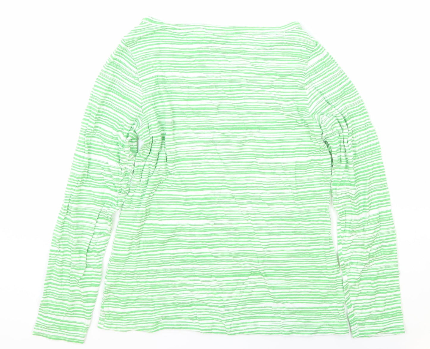 John Lewis Womens Green Striped Viscose Basic T-Shirt Size 10 Round Neck