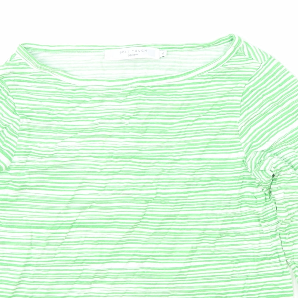 John Lewis Womens Green Striped Viscose Basic T-Shirt Size 10 Round Neck