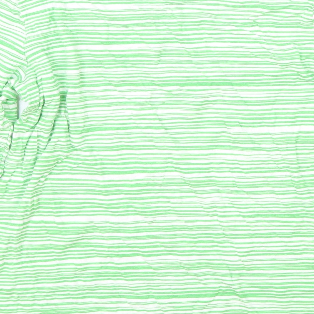 John Lewis Womens Green Striped Viscose Basic T-Shirt Size 10 Round Neck