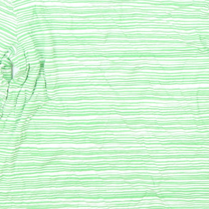 John Lewis Womens Green Striped Viscose Basic T-Shirt Size 10 Round Neck