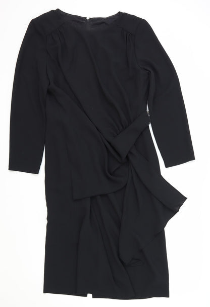 Preworn Womens Black Polyester A-Line Size M Round Neck Zip