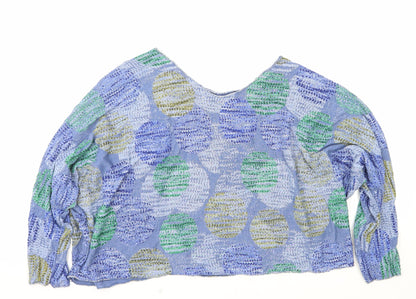 Preworn Womens Blue Polka Dot Polyester Basic Blouse One Size V-Neck
