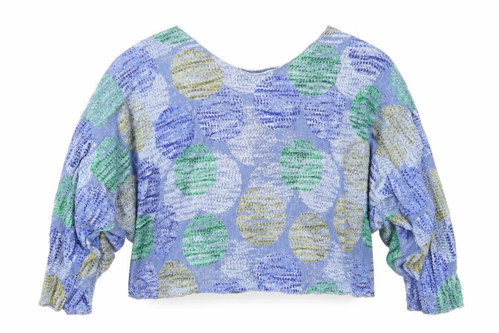 Preworn Womens Blue Polka Dot Polyester Basic Blouse One Size V-Neck
