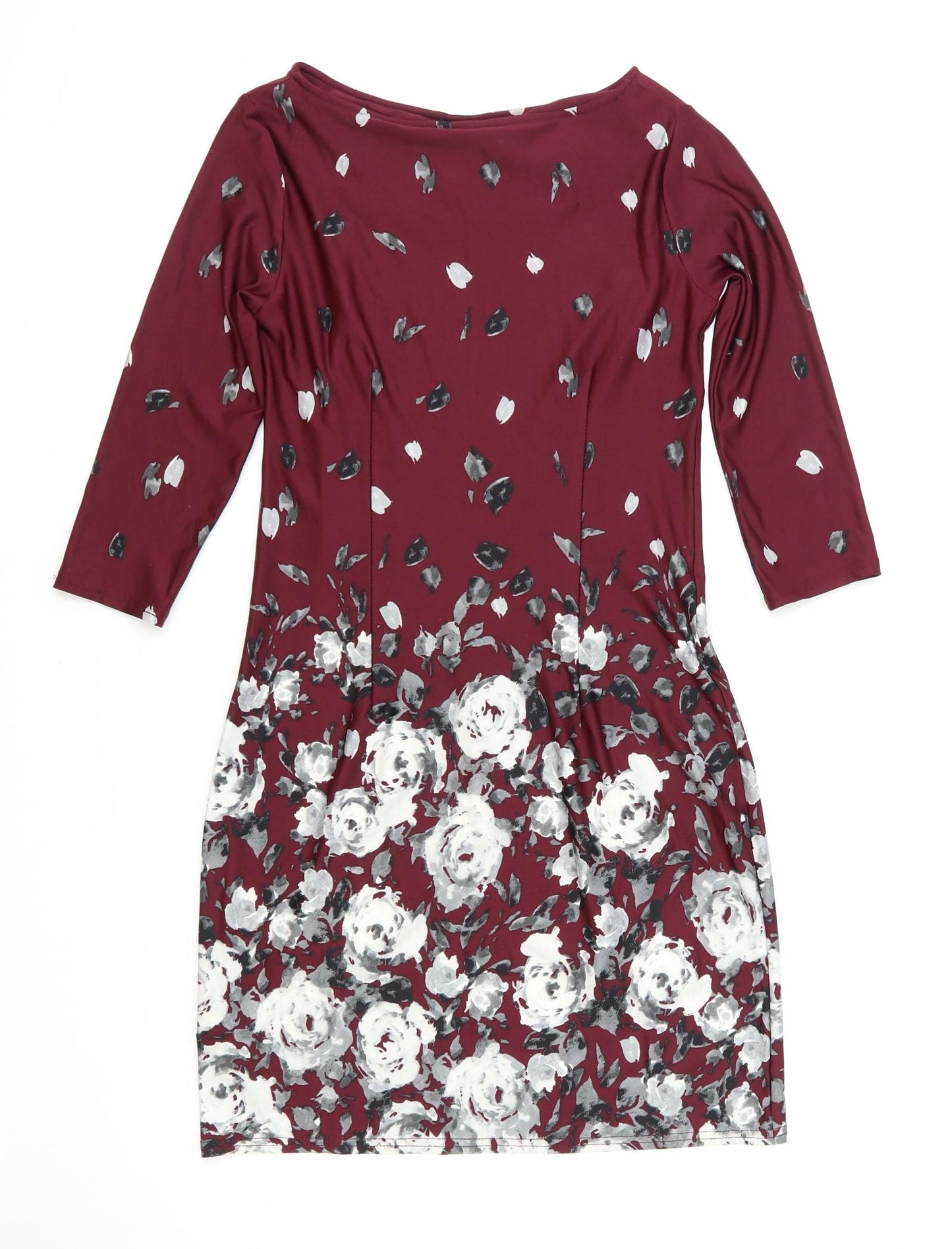 Primark Womens Red Floral Polyester A-Line Size 8 Boat Neck Pullover