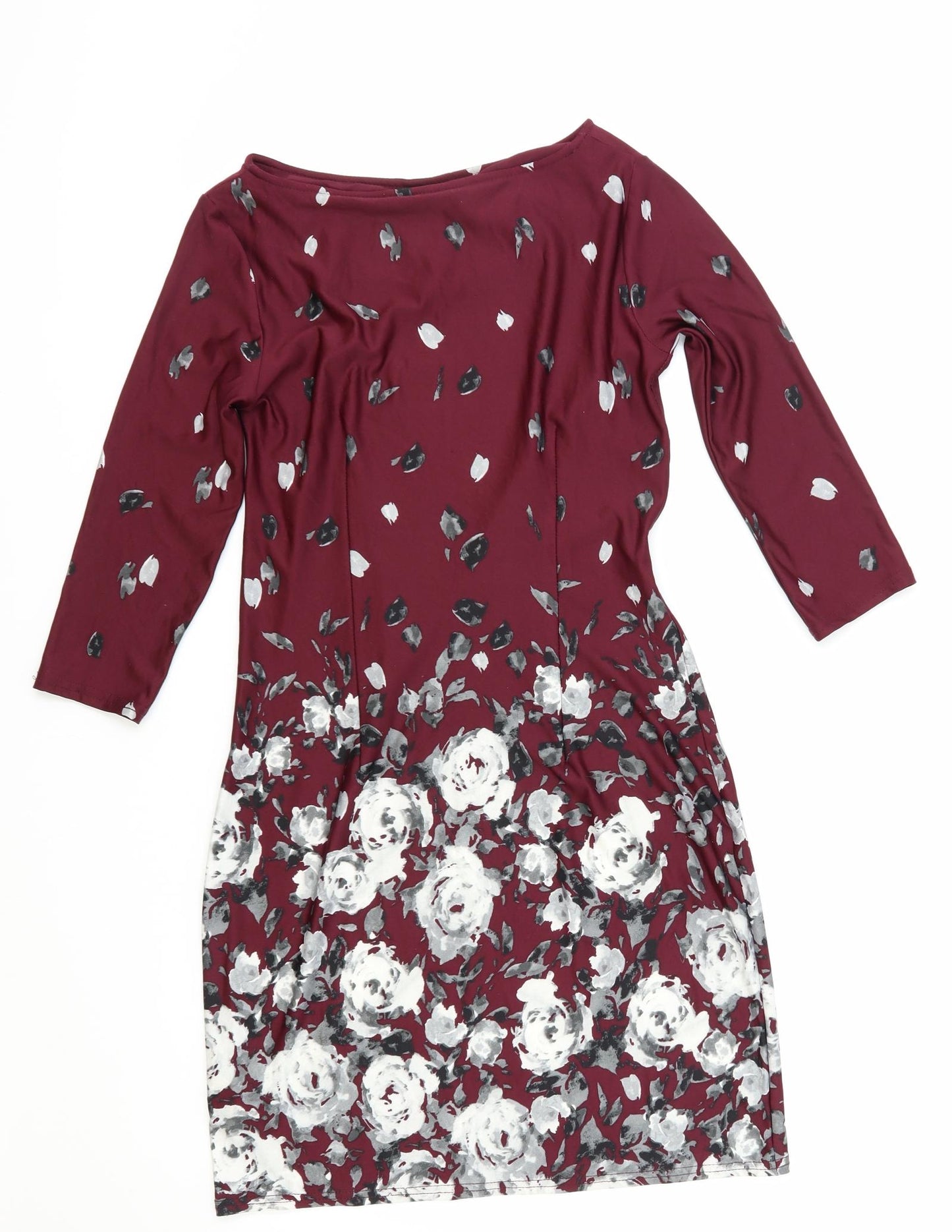 Primark Womens Red Floral Polyester A-Line Size 8 Boat Neck Pullover