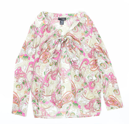 Attitudes Womens Pink Paisley Polyester Basic Blouse Size L V-Neck