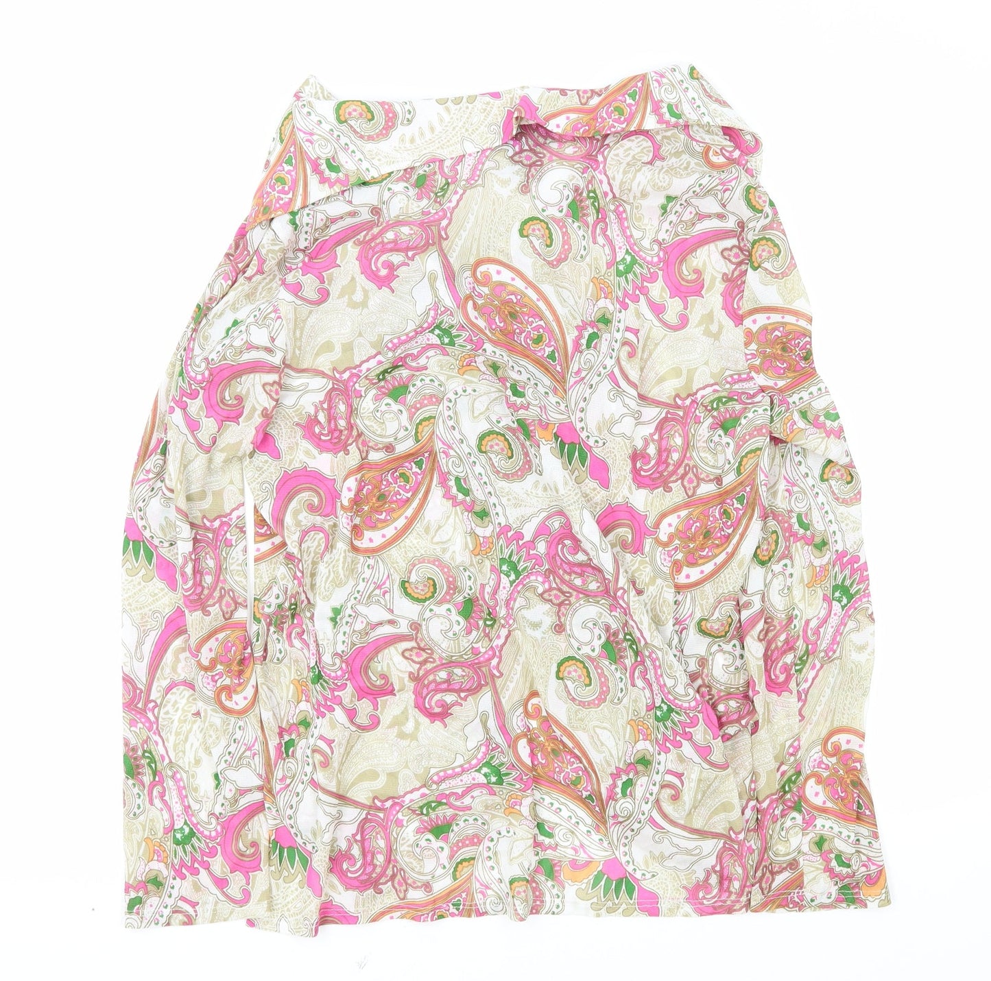 Attitudes Womens Pink Paisley Polyester Basic Blouse Size L V-Neck