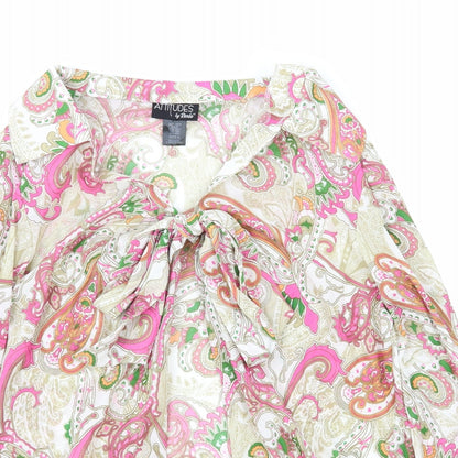 Attitudes Womens Pink Paisley Polyester Basic Blouse Size L V-Neck
