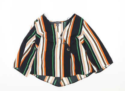 Primark Womens Multicoloured Striped Viscose Basic Blouse Size 12 V-Neck