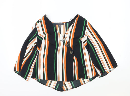 Primark Womens Multicoloured Striped Viscose Basic Blouse Size 12 V-Neck