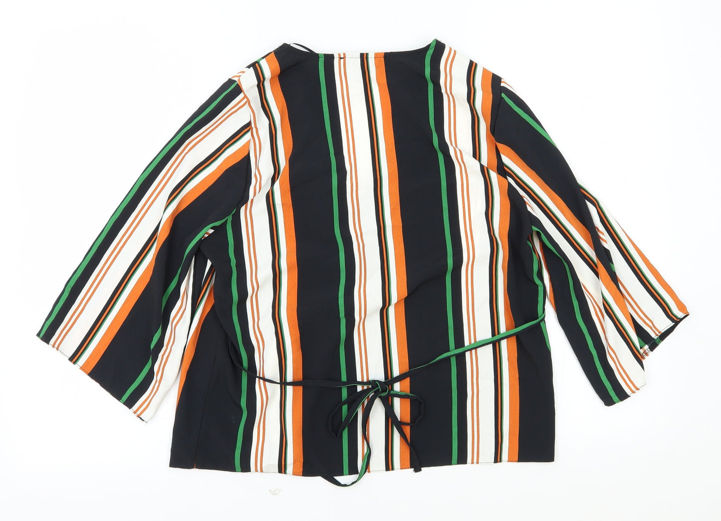 Primark Womens Multicoloured Striped Viscose Basic Blouse Size 12 V-Neck