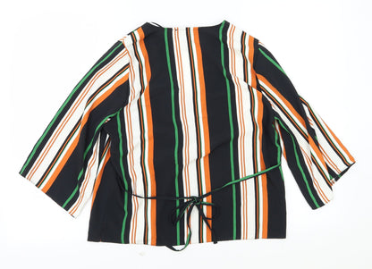 Primark Womens Multicoloured Striped Viscose Basic Blouse Size 12 V-Neck