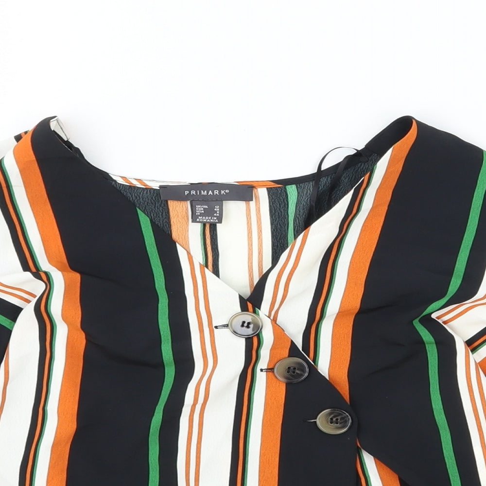 Primark Womens Multicoloured Striped Viscose Basic Blouse Size 12 V-Neck