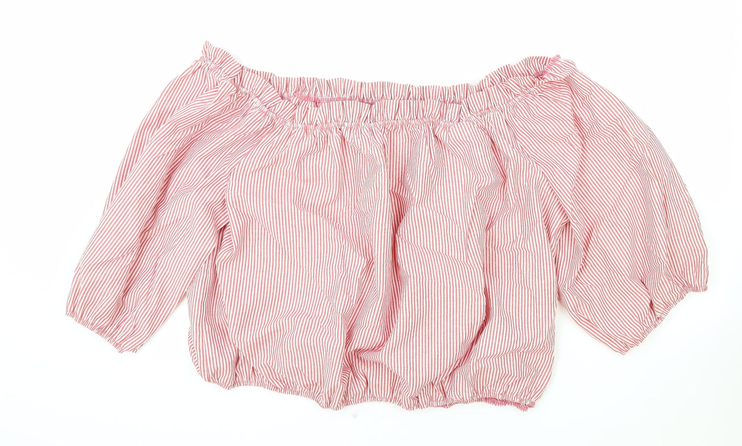 George Womens Red Striped Cotton Cropped Blouse Size 22 Boat Neck