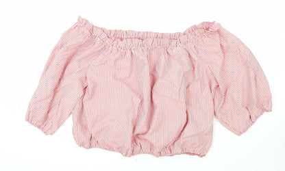 George Womens Red Striped Cotton Cropped Blouse Size 22 Boat Neck