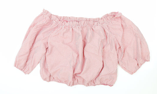 George Womens Red Striped Cotton Cropped Blouse Size 22 Boat Neck