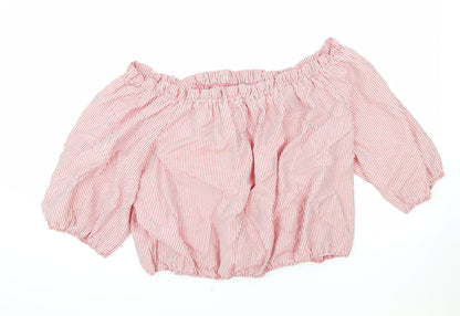 George Womens Red Striped Cotton Cropped Blouse Size 22 Boat Neck