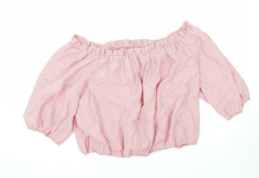 George Womens Red Striped Cotton Cropped Blouse Size 22 Boat Neck