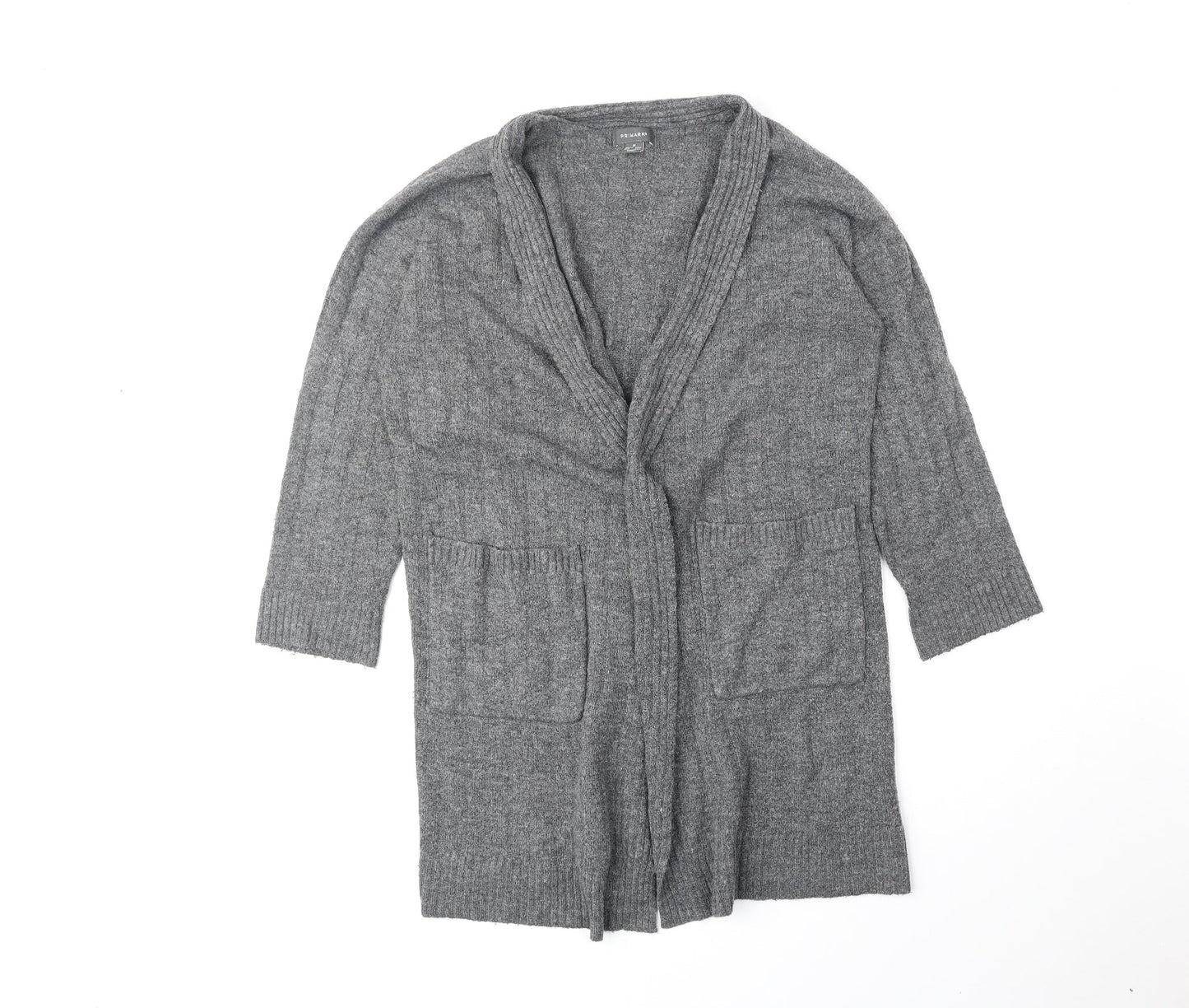 Primark Womens Grey V-Neck Acrylic Cardigan Jumper Size M