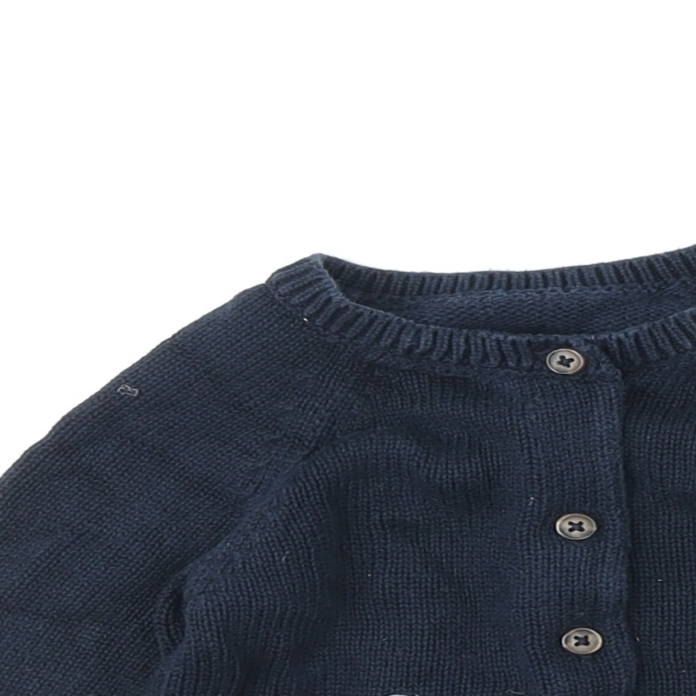 Marks and Spencer Boys Blue 100% Cotton Cardigan Jumper Size 9-12 Months Button - Eliphant