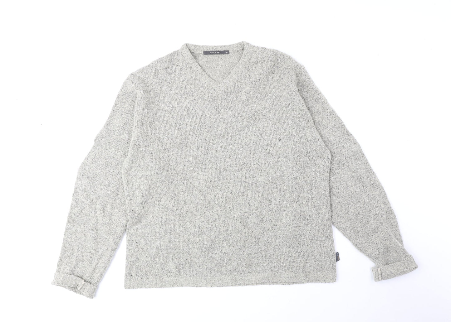 River Island Mens Beige V-Neck Acrylic Pullover Jumper Size M