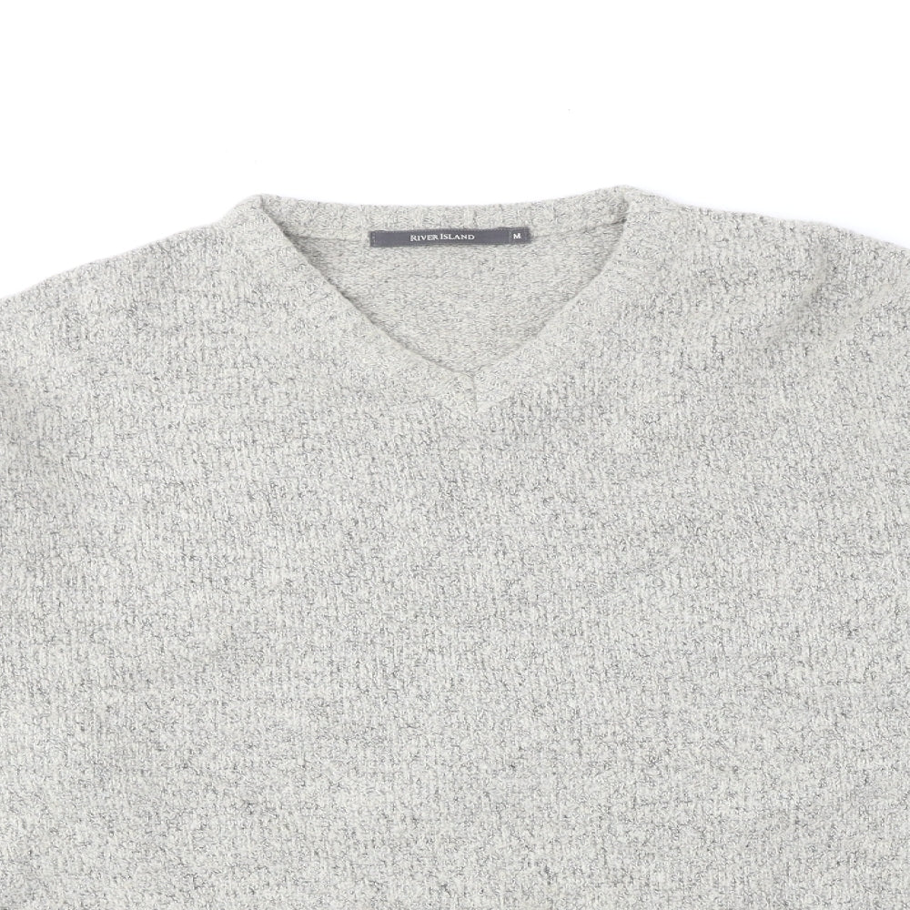 River Island Mens Beige V-Neck Acrylic Pullover Jumper Size M