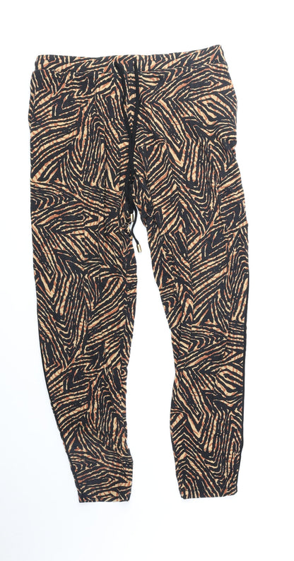 F&F Womens Orange Geometric Viscose Trousers Size 12 Regular Drawstring