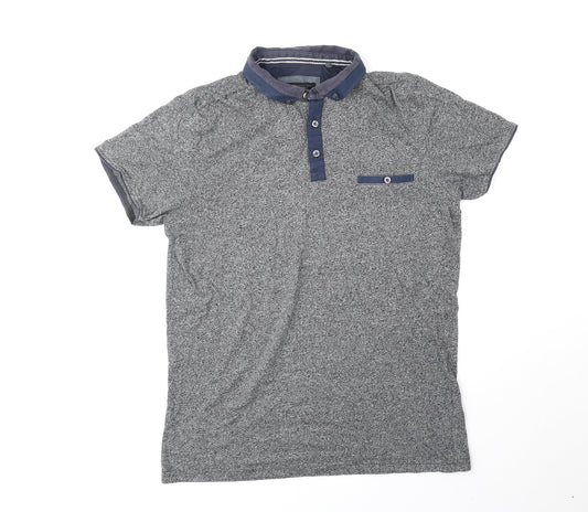 Authentic casual wear Mens Grey Cotton Polo Size L Collared Pullover