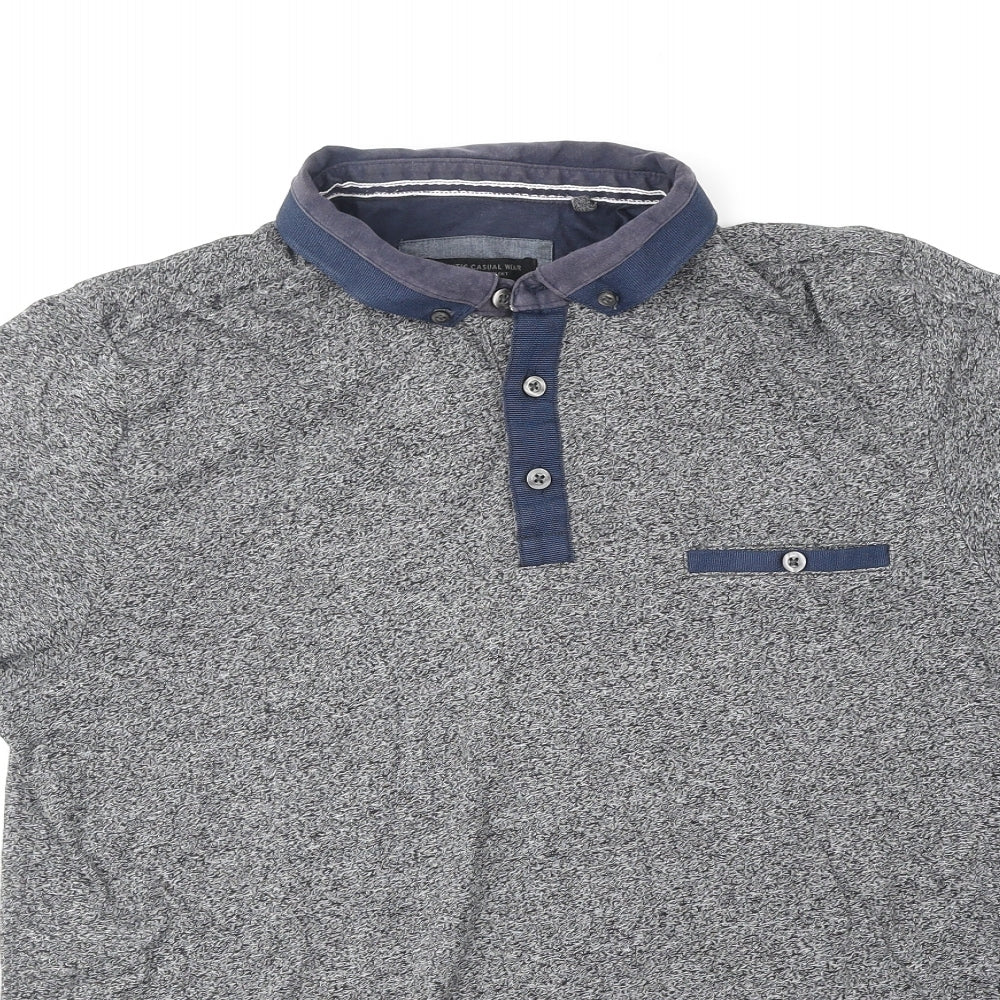 Authentic casual wear Mens Grey Cotton Polo Size L Collared Pullover
