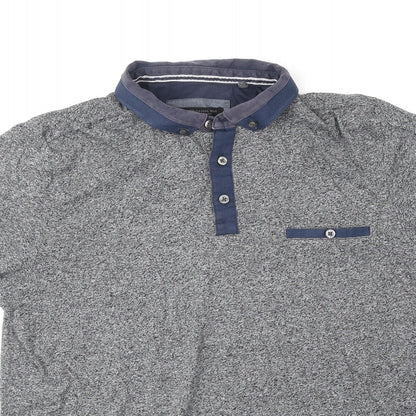 Authentic casual wear Mens Grey Cotton Polo Size L Collared Pullover