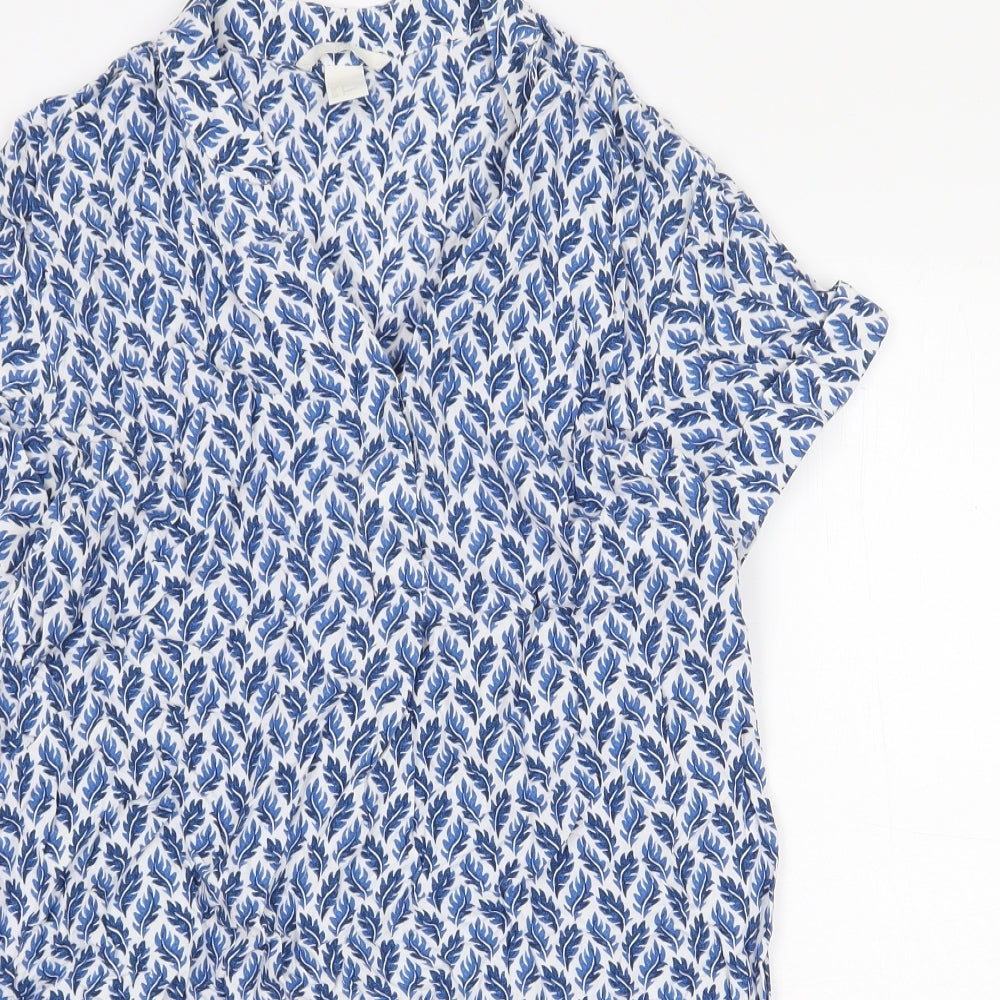 george & martha Womens Blue Floral Viscose Sheath Size 8 V-Neck Pullover