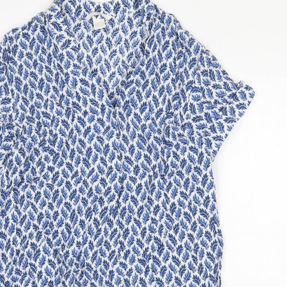george & martha Womens Blue Floral Viscose Sheath Size 8 V-Neck Pullover