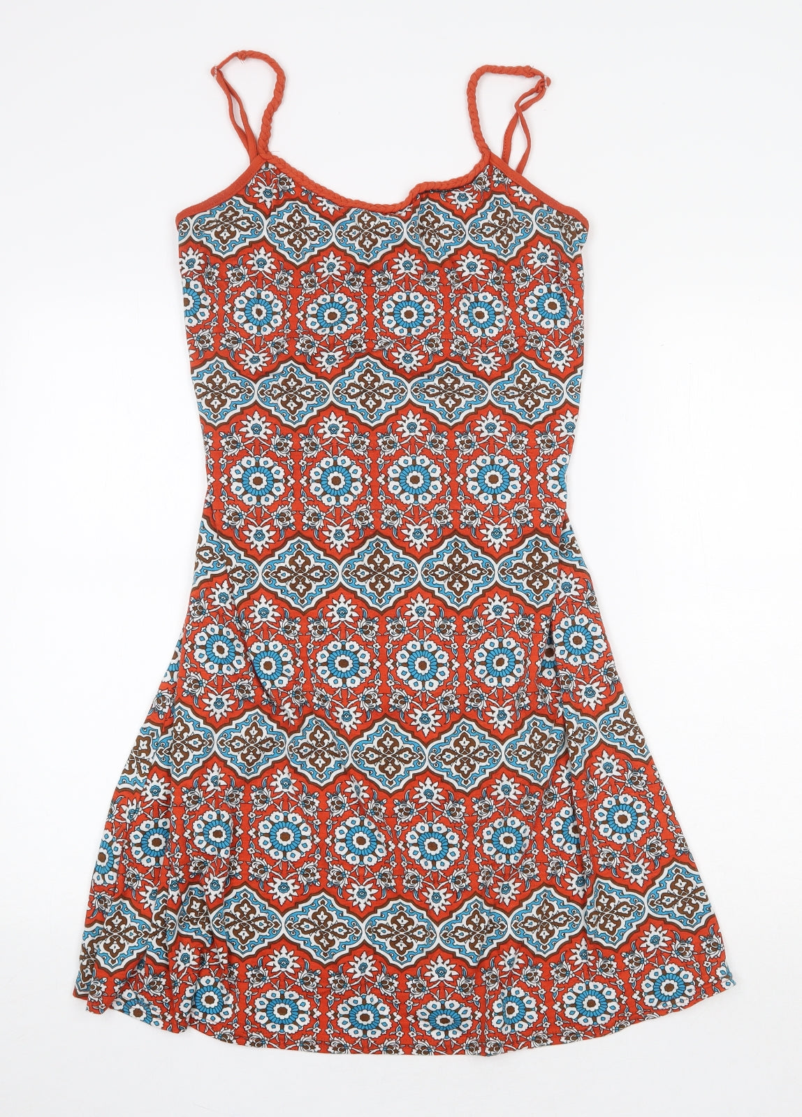 Preworn Womens Orange Geometric Elastane Tank Dress Size M Scoop Neck Pullover