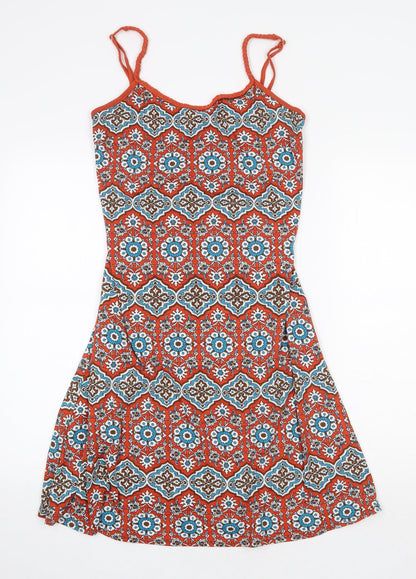 Preworn Womens Orange Geometric Elastane Tank Dress Size M Scoop Neck Pullover