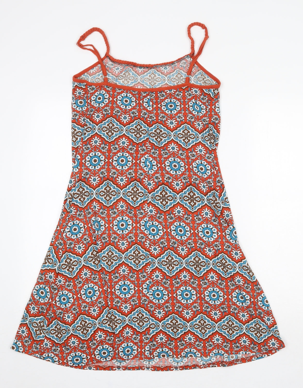 Preworn Womens Orange Geometric Elastane Tank Dress Size M Scoop Neck Pullover