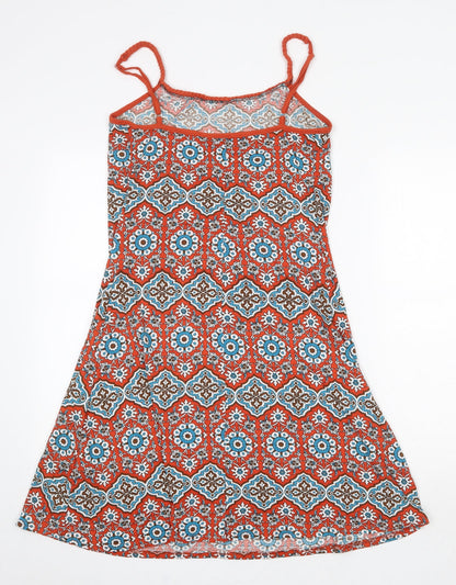 Preworn Womens Orange Geometric Elastane Tank Dress Size M Scoop Neck Pullover