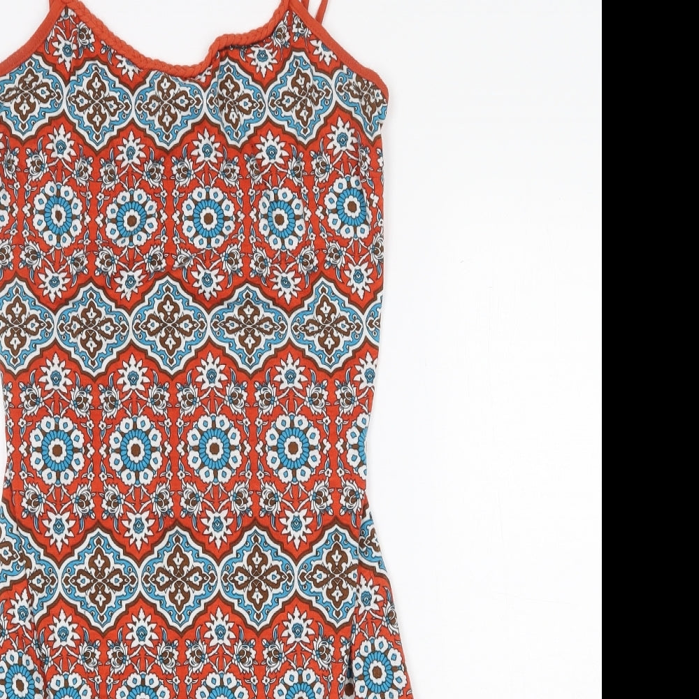 Preworn Womens Orange Geometric Elastane Tank Dress Size M Scoop Neck Pullover