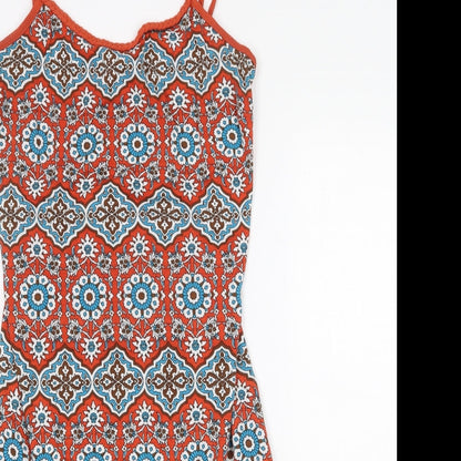 Preworn Womens Orange Geometric Elastane Tank Dress Size M Scoop Neck Pullover