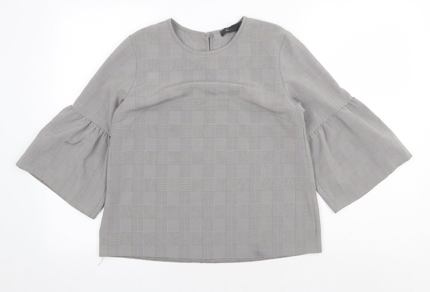 Primark Womens Grey Plaid Polyester Basic Blouse Size 10 Round Neck
