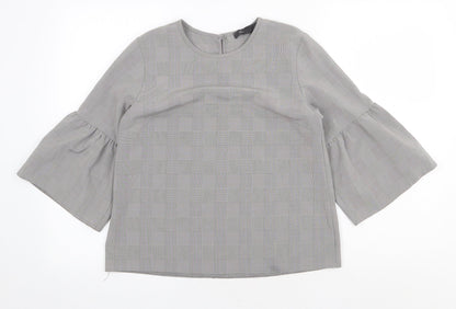 Primark Womens Grey Plaid Polyester Basic Blouse Size 10 Round Neck