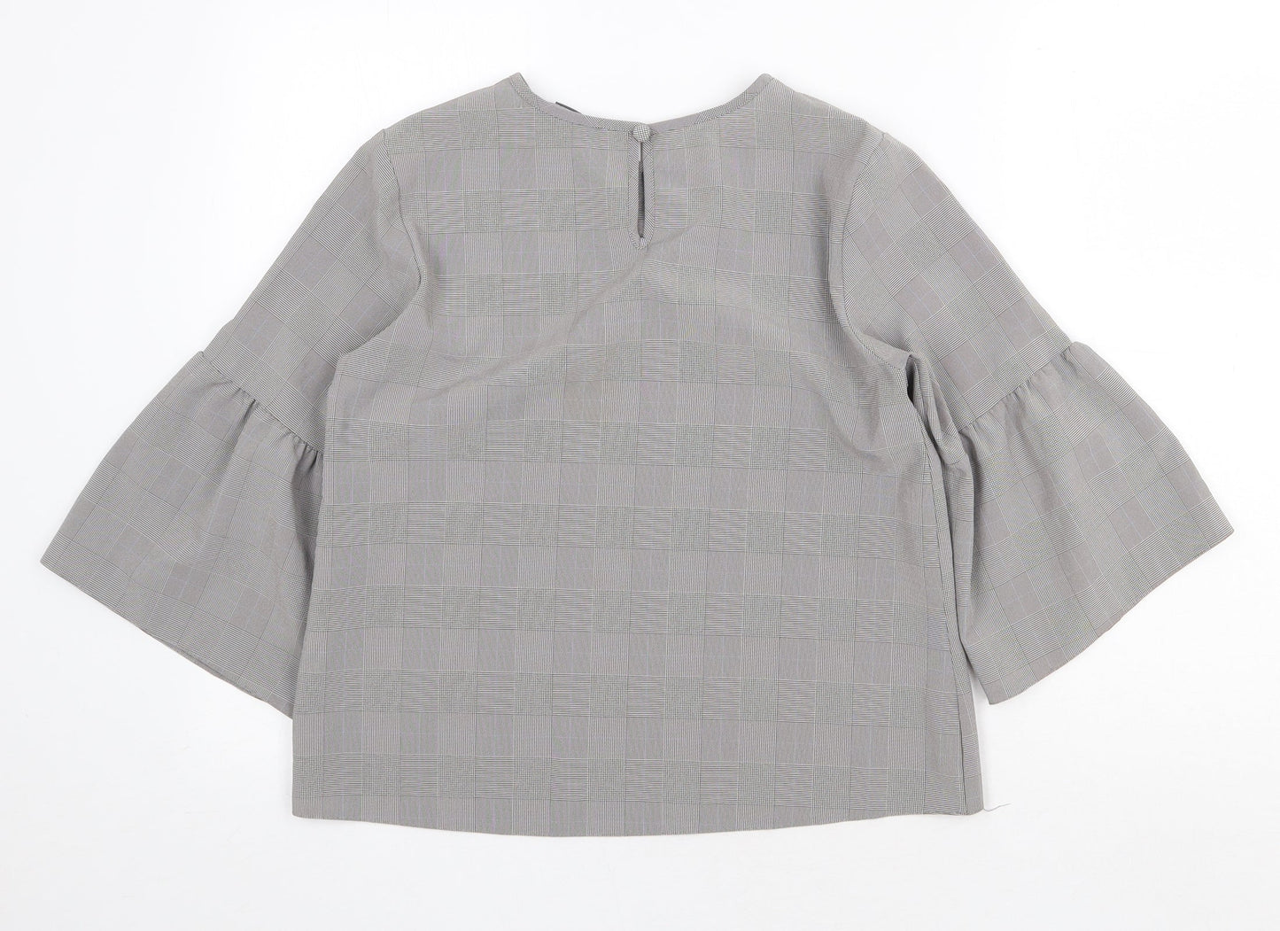 Primark Womens Grey Plaid Polyester Basic Blouse Size 10 Round Neck