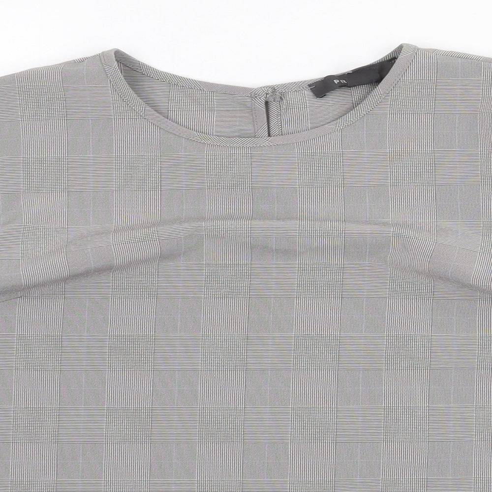 Primark Womens Grey Plaid Polyester Basic Blouse Size 10 Round Neck